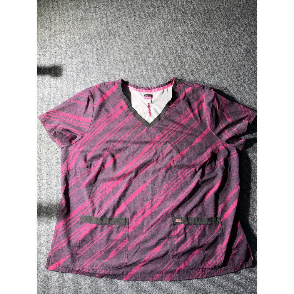 Koi Scrub Top Womens 3X Pink Purple‎ Excellent V-Neck Stretch Abstract Print